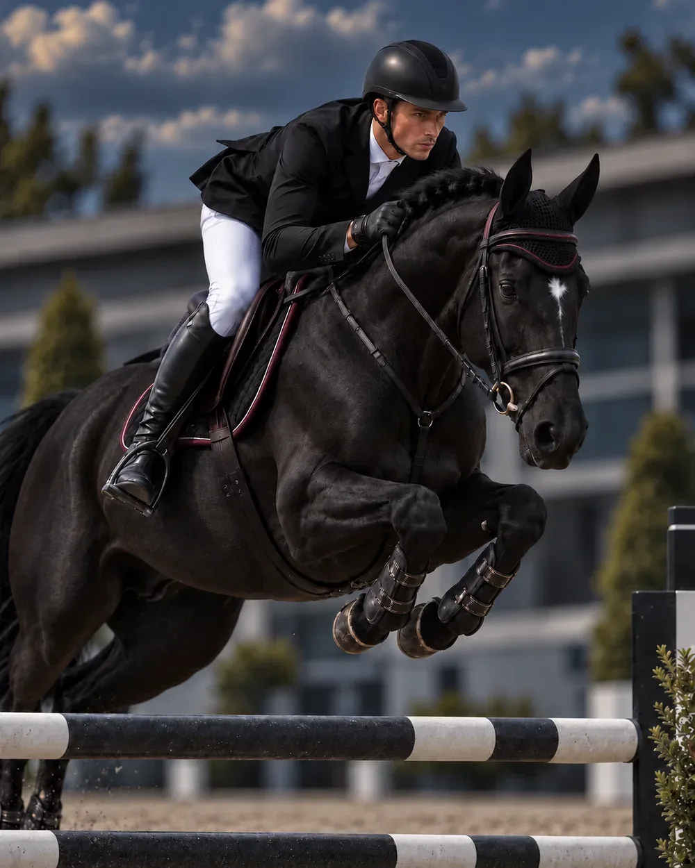 Cavalier et cheval pendant un saut
